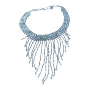 Vintage grey glass hand beaded bib choker necklace